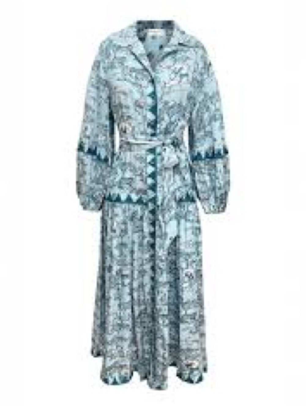 Miss june Printed Light Blue Long Sleeve Maxi Dress with Tie Waist